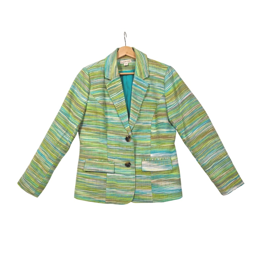 Coldwater Creek Blazer Vibrant Green Blue Multicolor‎ Striped Chic Casual 8